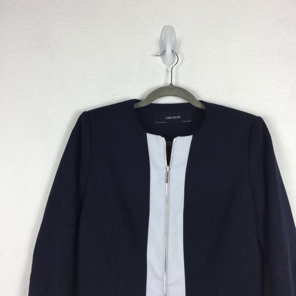 Zara Navy White Two Tone Zipper Nautical Jacket Small - Picture 4 of 13